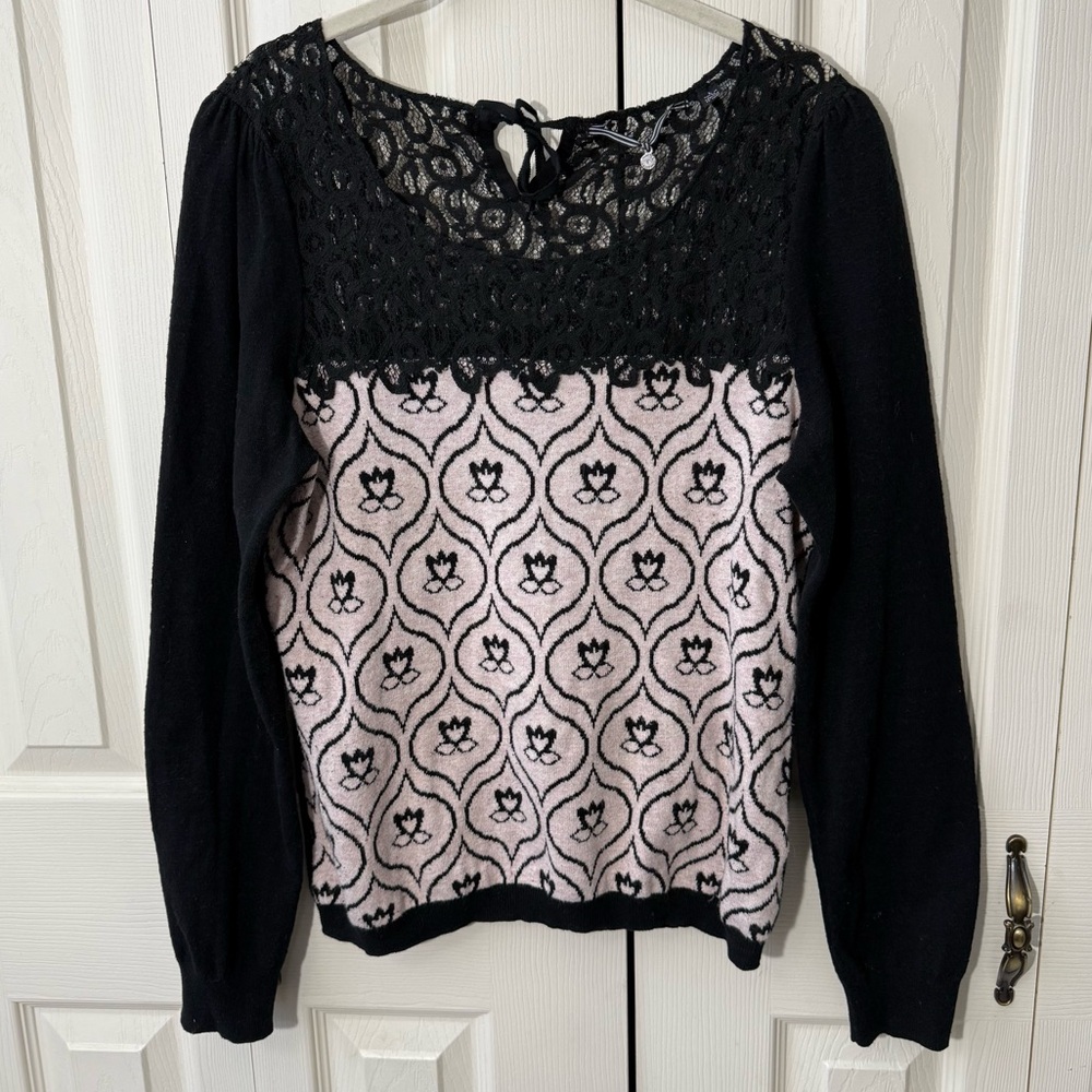 Anthropologie Knitted & Knotted Wool Blend Lace Accent Sweater Womens size Large